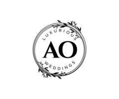 ao initialen brief hochzeitsmonogramm logos vorlage, handgezeichnete moderne minimalistische und florale vorlagen für einladungskarten, datum speichern, elegante identität. vektor