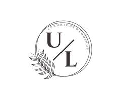 ul Initialen Brief Hochzeit Monogramm Logos Vorlage, handgezeichnete moderne minimalistische und florale Vorlagen für Einladungskarten, Datum speichern, elegante Identität. vektor