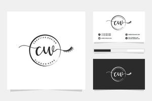 första cw feminin logotyp samlingar och företag kort templat premie vektor