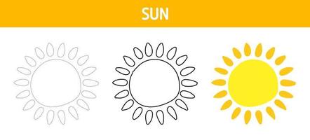 Sonnenverfolgungs- und Farbarbeitsblatt für Kinder vektor