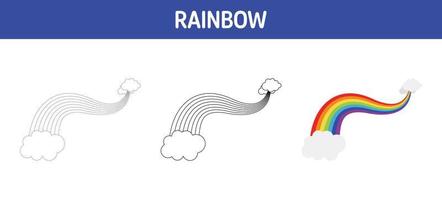 Arbeitsblatt zum Nachzeichnen und Färben von Regenbogen für Kinder vektor