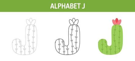 Arbeitsblatt zum nachzeichnen und ausmalen von alphabet j für kinder vektor