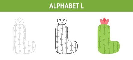 Arbeitsblatt zum nachzeichnen und ausmalen von alphabet l für kinder vektor