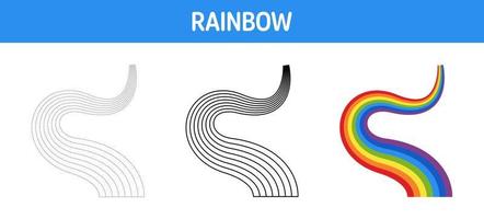 Arbeitsblatt zum Nachzeichnen und Färben von Regenbogen für Kinder vektor
