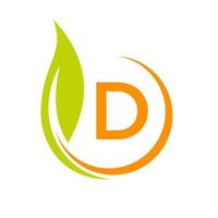 Buchstabe d Öko-Logo-Konzept mit grünem Blatt-Symbol vektor