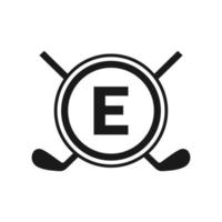 hockey-logo auf buchstabe e-vektorvorlage. amerikanisches eishockeyturnier-sportmannschaftslogo vektor