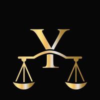 brev y skala advokat lag logotyp design. första pelare, lag fast, advokat tecken design vektor