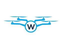 Drohnen-Logo-Design auf Buchstabe-W-Konzept. Fotografie-Drohne-Vektorvorlage vektor
