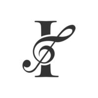 musik logotyp på brev jag begrepp. musik notera tecken, ljud musik melodi mall vektor