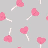 nahtlose Muster rosa Lutscher Herzen auf grauem Hintergrund, Valentinstag vektor