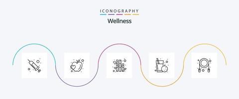 wellness linje 5 ikon packa Inklusive hoppar över. hoppa. bambu. hälsa. juice vektor