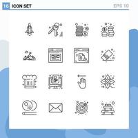 16 Benutzeroberflächen-Gliederungspaket mit modernen Zeichen und Symbolen von Internet-Bergmünzen-Mission-Business-editierbaren Vektordesign-Elementen vektor