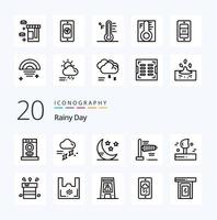 20 regnerisches Linien-Icon-Pack wie Wind weht Donner windige Luft vektor