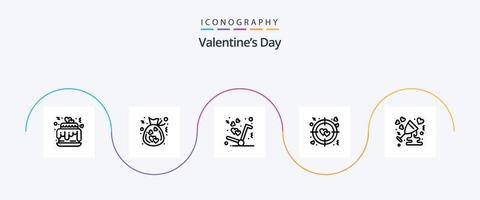 valentines dag linje 5 ikon packa Inklusive glas. årsdag. leverans. mål. hjärta vektor