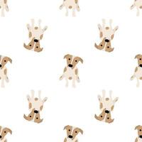 söta hundar jack russell terrier. fanny djur. vektor handritad sömlösa mönster. perfekt för baby, barnkläder, tryckdesign, textil. vit bakgrund.