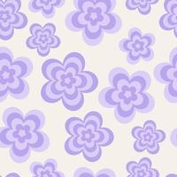 Jahr 2000 nahtloses Muster mit Blumen, Tunnel aus konzentrischen Gänseblümchen. Vektorhintergrund im psychedelischen Retro-Stil der 2000er Jahre. lila Farbe. trendiges mädchenhaftes Design. lustige süße Textur. vektor
