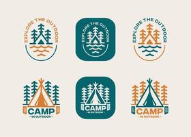 uppsättning av camping utomhus- äventyr logotyp uppsättning. modern årgång logotyp vektor