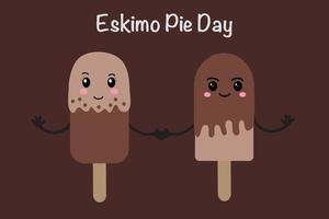 Eskimo-Kuchen-Tag. Eis am Stiel am Stiel im Kawaii-Stil. Vektor-Illustration auf braunem Hintergrund vektor