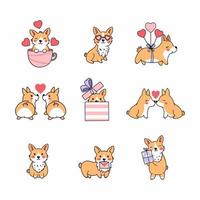 Corgi-Liebhaber. süßer Hund im Doodle-Stil. Hündchen. Satz von Vektorzeichen. Aufkleber. Liebe und Herz. vektor