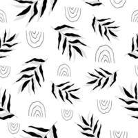 Nahtloses Muster mit abstrakter schwarz-weißer Vegetation, Zweigen, Blättern und Elementen im Umriss. Hintergründe für Drucke, Textilien, Webdesign, Postkarten. Vektor