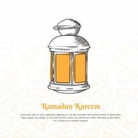hand dragen design av lykta med gul ljus för ramadan kareem mall design vektor