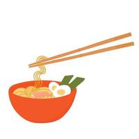 Ramen-Vektor-Lagerillustration. leckere Nudeln. das Nationalgericht Koreas. Asien. isoliert auf weißem Hintergrund. chinesische Essstäbchen. heiße Suppe. vektor