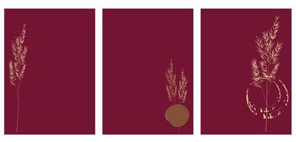 de inbjudningar är vinröd i Färg med en guld design. vin fläckar och torkades blommor. Semester kort. vektor illustration.