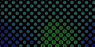 mörkblå, grön vektorbakgrund med mysteriesymboler. vektor