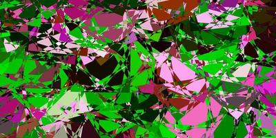 ljusrosa, grön vektorbakgrund med trianglar, linjer. vektor