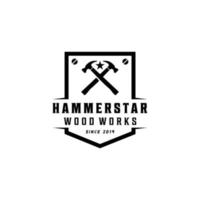 Hammer-Hipster-Logo-Design für Zimmerei vektor