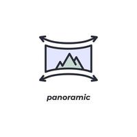 Vektorzeichen-Panoramasymbol wird auf einem weißen Hintergrund lokalisiert. Symbolfarbe editierbar.