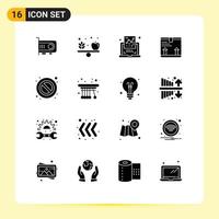 Stock Vector Icon Pack mit 16 Linienzeichen und Symbolen für den Stop-Up-Chart-Pfeil liefert editierbare Vektordesign-Elemente