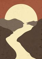 terrakotta boho berglandschaft plakatillustration. moderner Boho-Hintergrund mit Sonne und Bergen, minimalistische Wanddekoration. Vektor-A4-Kunstdruck vektor