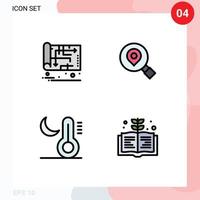satz von 4 modernen ui-symbolen symbole zeichen für blaupause klimakarte suche nacht editierbare vektordesignelemente vektor