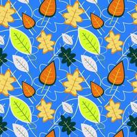 Nahtloses Muster aus bunten Blättern mit himmelblauem Hintergrund vektor