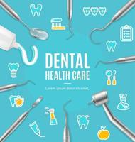 dental hälsa vård begrepp baner kort med realistisk 3d detaljerad element. vektor