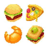 Pixel Art Burger, Pizza, Brötchen und Sandwiches vektor