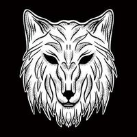Wolfskopf-Kunstillustration handgezeichneter Schwarz-Weiß-Vektor für Tätowierung, Aufkleber, Logo usw vektor