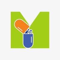 Buchstabe m Medizintabletten-Logo-Konzept für Gesundheitswesen-Logo-Zeichen-Vektorvorlage vektor