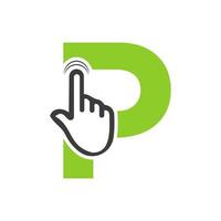 brev p finger klick logotyp vektor mall begrepp för teknologi symbol