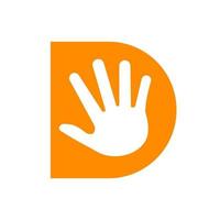 brev d hand logotyp begrepp för hand vård, välgörenhet tecken och donation logotyp symbol vektor mall