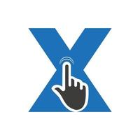 Buchstabe x Finger klicken Logo Vektor Vorlage Konzept für Technologiesymbol