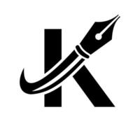 utbildning logotyp på brev k begrepp med penna spets vektor mall