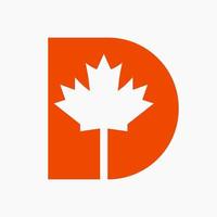 Kanadisches rotes Ahorn-Logo auf dem Vektorsymbol Buchstabe d. Ahornblattkonzept für kanadische Firmenidentität vektor
