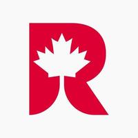 kanadisches rotes ahornlogo auf buchstabe r vektorsymbol. Ahornblattkonzept für kanadische Firmenidentität vektor