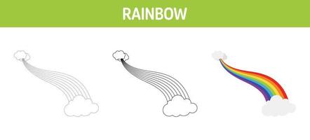 Arbeitsblatt zum Nachzeichnen und Färben von Regenbogen für Kinder vektor