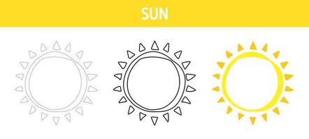 Sonnenverfolgungs- und Farbarbeitsblatt für Kinder vektor