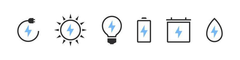 energi ikoner. ekologiskt rena elektricitet. grön elektricitet begrepp. vektor illustration