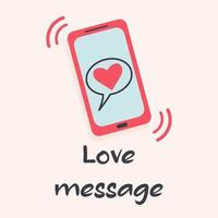 Smartphone mit Herz-Emoji in Sprechblase. Liebesnachricht. valentinstag, soziales netzwerk und konzept für mobile geräte. vektor