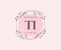 ti Initialen Brief Hochzeit Monogramm Logos Vorlage, handgezeichnete moderne minimalistische und florale Vorlagen für Einladungskarten, Datum speichern, elegante Identität. vektor